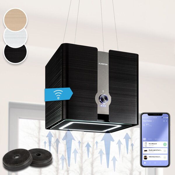 Klarstein Futurelight Smart, digestor, 42 cm, ostrovčekový, 420 m³/h, LED, nehrdzavejúca oceľ, čierny
