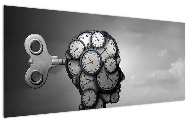 Umelecký obraz hlavy s hodinami (120x50 cm)