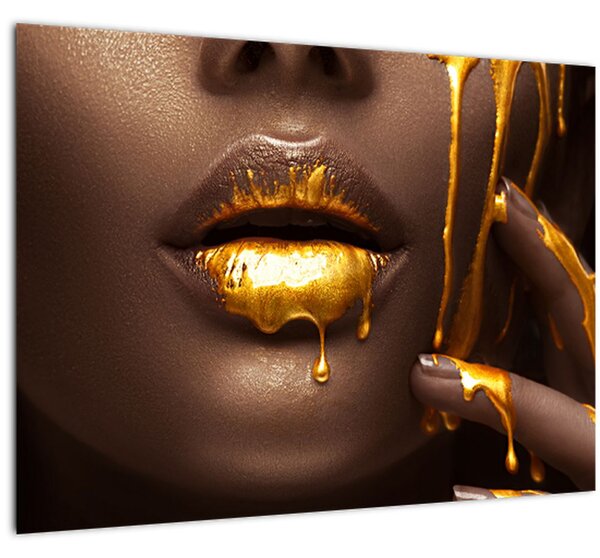 Obraz - Žena so zlatými perami (70x50 cm)
