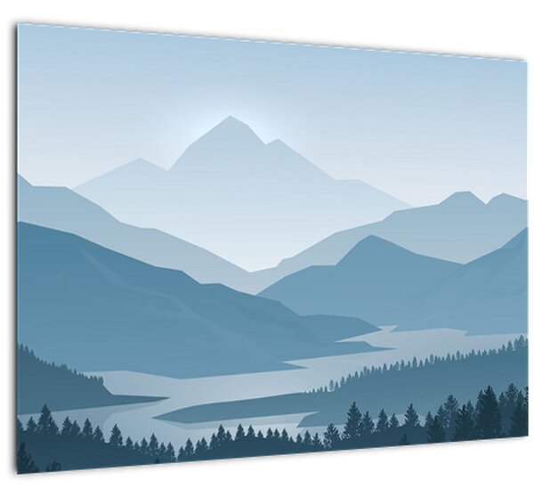 Sklenený obraz - Hory pohľadom grafika (70x50 cm)