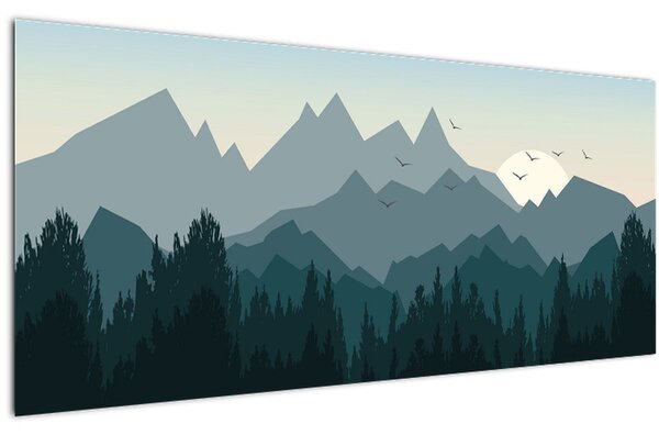 Obraz - Hory pohľadom grafika (120x50 cm)