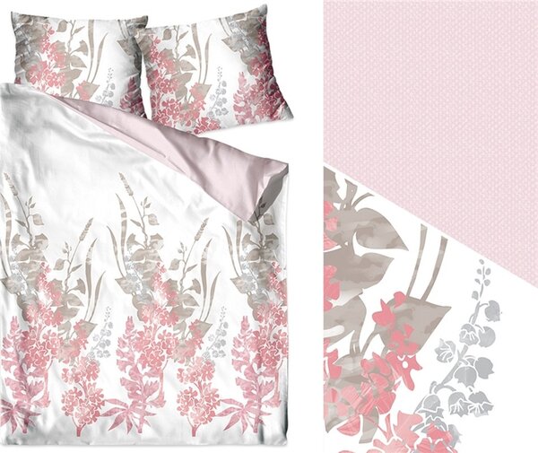 Krásne bavlnené posteľné obliečky s motívom ružových rastlín Ružová