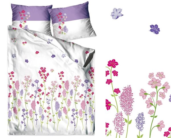 Bavlnené posteľné obliečky s motívom poľných kvetov Fialová