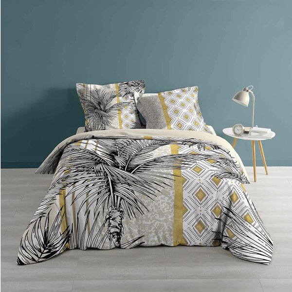Krásne exotické posteľné obliečky bielo žlté s motívom palmy 200 x 220 cm Žltá