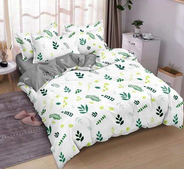 Biele posteľné obliečky s motívom rastlín Biela
