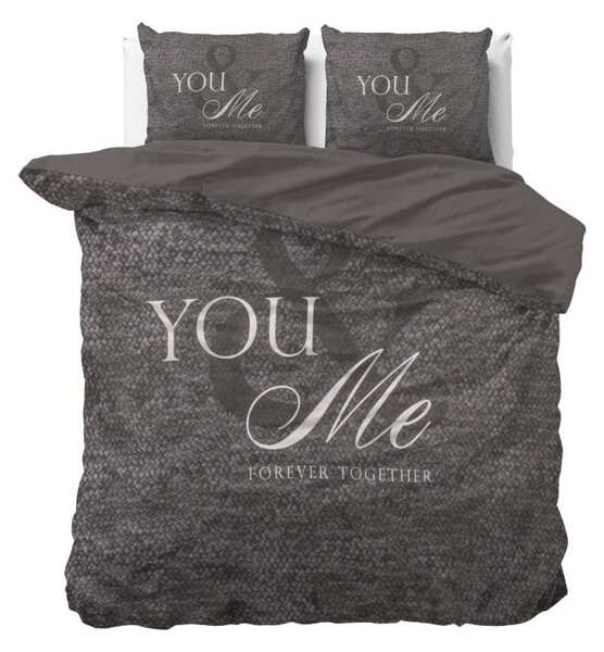 Kvalitné bavlnené posteľné obliečky antracitovej farby a nápisom YOU AND ME 160 x 200 cm Sivá
