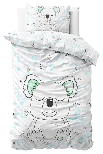 Kvalitné bavlnené detské posteľné obliečky s motívom koaly 140 x 200 cm Biela