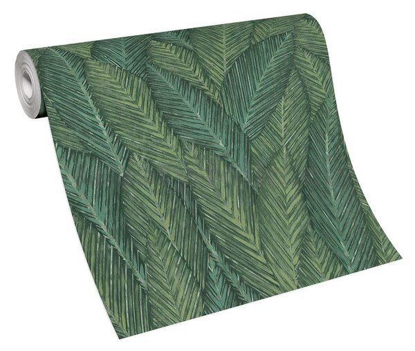 Vliesové tapety na stenu Martinique 10391-07, rozmer 10,05 m x 0,53 m, stylizované listy sytě zelené, Erismann
