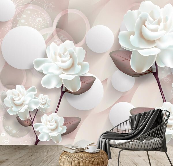 Fototapeta - Biele kvety 3D (147x102 cm)
