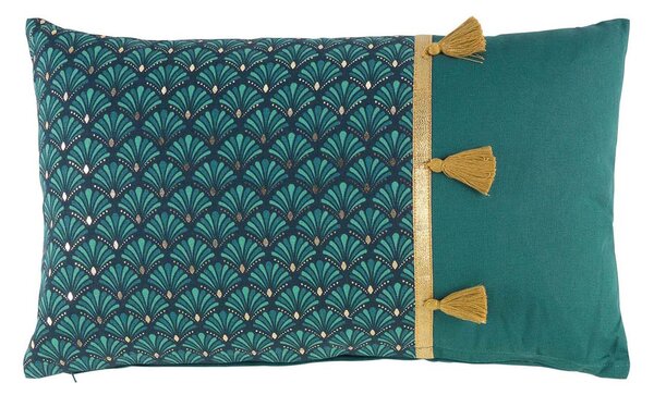 Luxusný tyrkysovo zelený dekoračný vankúš so zlatým lemovaním 30 x 50 cm Tyrkysová