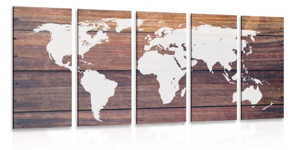 5-dielny obraz mapa sveta s dreveným pozadím