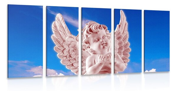 5-dielny obraz ružový starostlivý anjelik na nebi