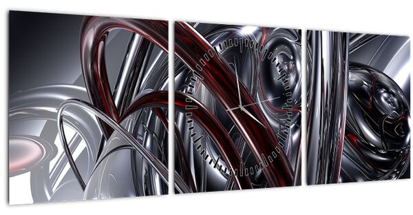 Obraz sivej abstrakcie (s hodinami) (90x30 cm)