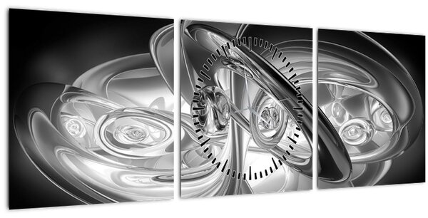 Obraz modernej sivej abstrakcie (s hodinami) (90x30 cm)