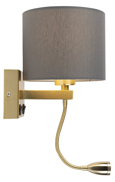 Art Deco nástenná lampa zlatá s USB a sivým tienidlom - Brescia