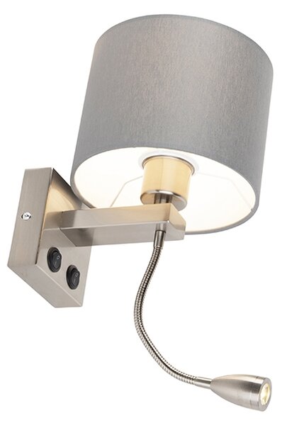 Moderná nástenná lampa oceľ s šedým tienidlom - Brescia