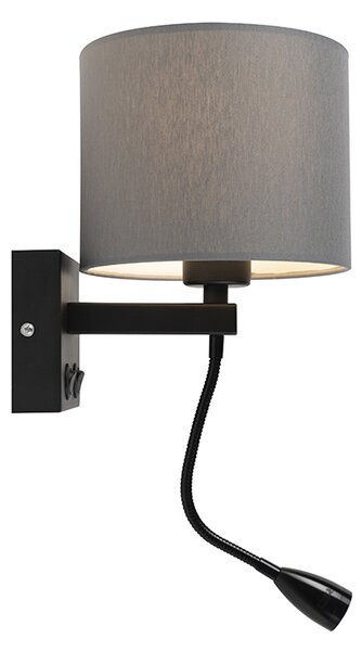 Moderná nástenná lampa čierna so sivým tienidlom - Brescia