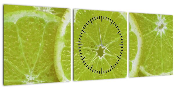 Obraz - citróny na reze (s hodinami) (90x30 cm)