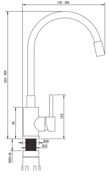 Deante Evora, 1-komorový granitový drez 500x500x216 mm + drezová batéria s elastickým ramenom, čierna, DEA-ZQJNN103