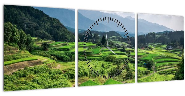 Obraz ryžových polí (s hodinami) (90x30 cm)