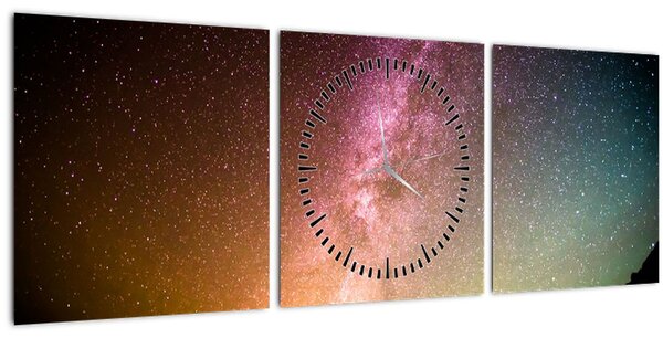 Obraz - obloha plná hviezd (s hodinami) (90x30 cm)
