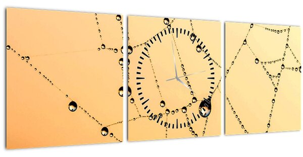 Obraz orosenej pavučiny (s hodinami) (90x30 cm)