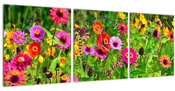 Obraz lúčnych kvetov (s hodinami) (90x30 cm)