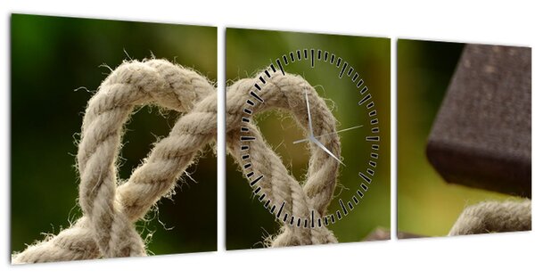 Obraz srdce z lana (s hodinami) (90x30 cm)