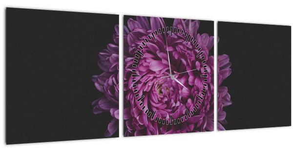 Obraz fialovej kvetiny (s hodinami) (90x30 cm)