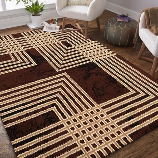 Moderný hnedý koberec s geometrickým motívom štvorcov Hnedá Šírka: 100 cm | Dĺžka: 190 cm