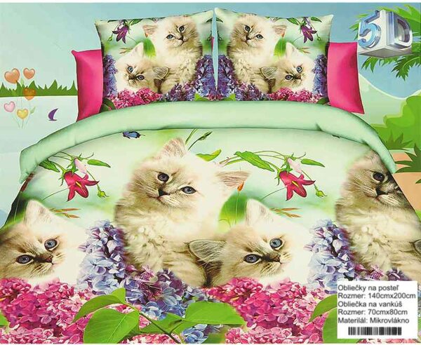 Saténové obliečky na posteľ 140x200 Mačky (posteľné obliečky s mačkami)