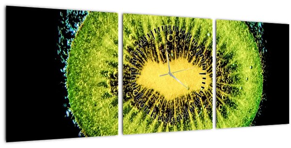 Obraz - detail kiwi vo vode (s hodinami) (90x30 cm)