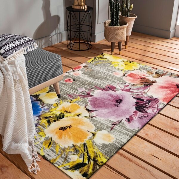 Kvalitný farebný koberec s motívom kvetov Žltá Šírka: 120 cm | Dĺžka: 170 cm