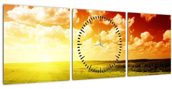 Obraz letnej lúky (s hodinami) (90x30 cm)