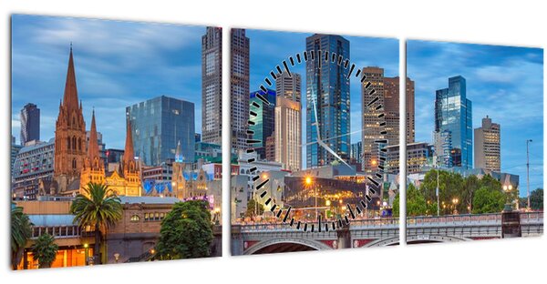 Obraz mesta Melbourne (s hodinami) (90x30 cm)