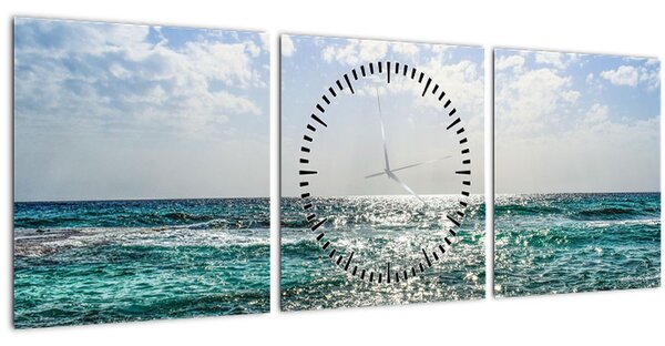 Obraz morskej hladiny (s hodinami) (90x30 cm)