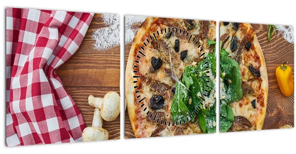 Obraz pizze (s hodinami) (90x30 cm)