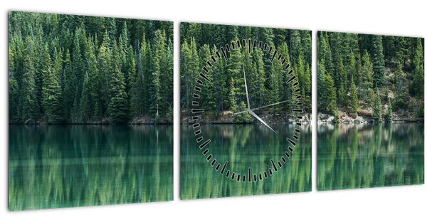 Obraz - Ihličnany pri jazere (s hodinami) (90x30 cm)