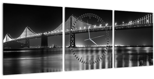 Obraz - Čiernobiely most (s hodinami) (90x30 cm)
