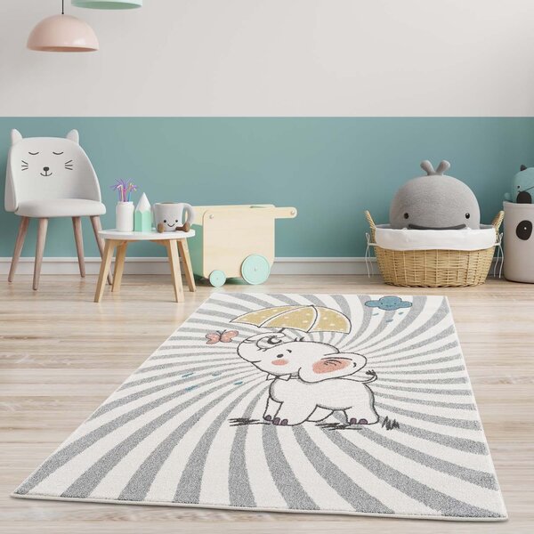 Roztomilý detský koberec na hranie sloník šťastia Sivá Šírka: 160 cm | Dĺžka: 230 cm