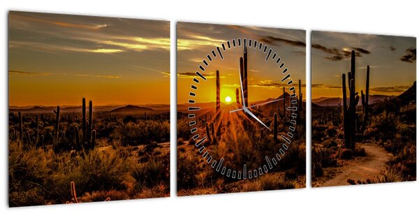 Obraz - Koniec dňa v arizonskej púšti (s hodinami) (90x30 cm)