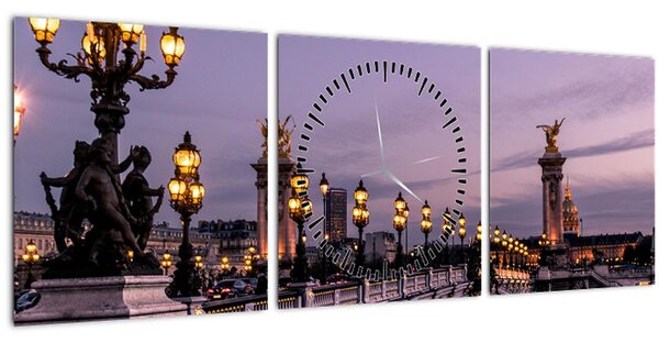 Obraz - Most Alexandra III. v Paríži (s hodinami) (90x30 cm)