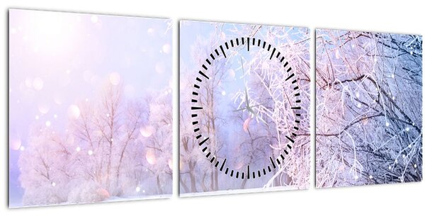 Obraz - Mrazivá zima (s hodinami) (90x30 cm)