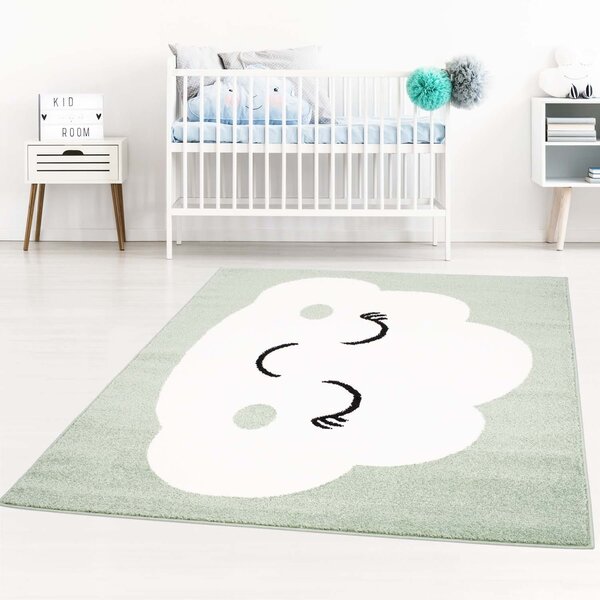 Pastelovo zelený koberec do detskej izby na hranie spiaci mráčik Zelená Šírka: 160 cm | Dĺžka: 220 cm