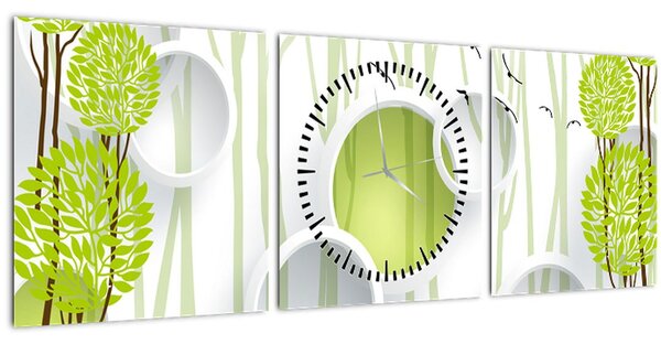 Obraz abstrakcie so stromami (s hodinami) (90x30 cm)