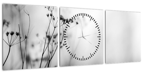 Obraz - Detail lúčnych kvetov (s hodinami) (90x30 cm)