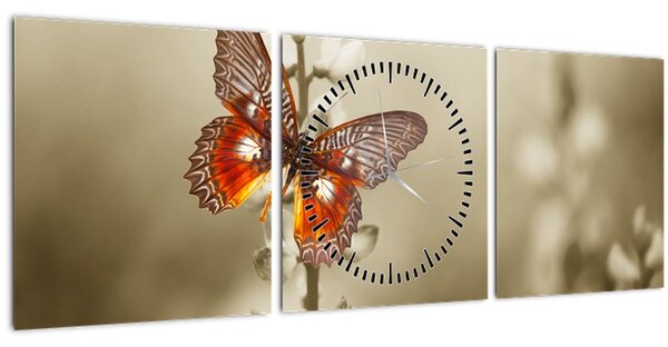 Obraz motýľa (s hodinami) (90x30 cm)
