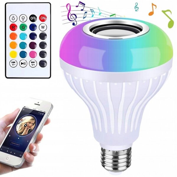 LED RGB farebná žiarovka s bluetooth reproduktorom, ovládač, E27, 3W