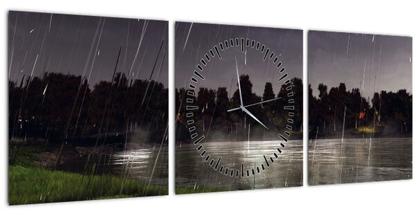 Obraz - Daždivý večer (s hodinami) (90x30 cm)