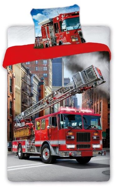 Kvalitné posteľné obliečky pre deti s hasičským autom Červená